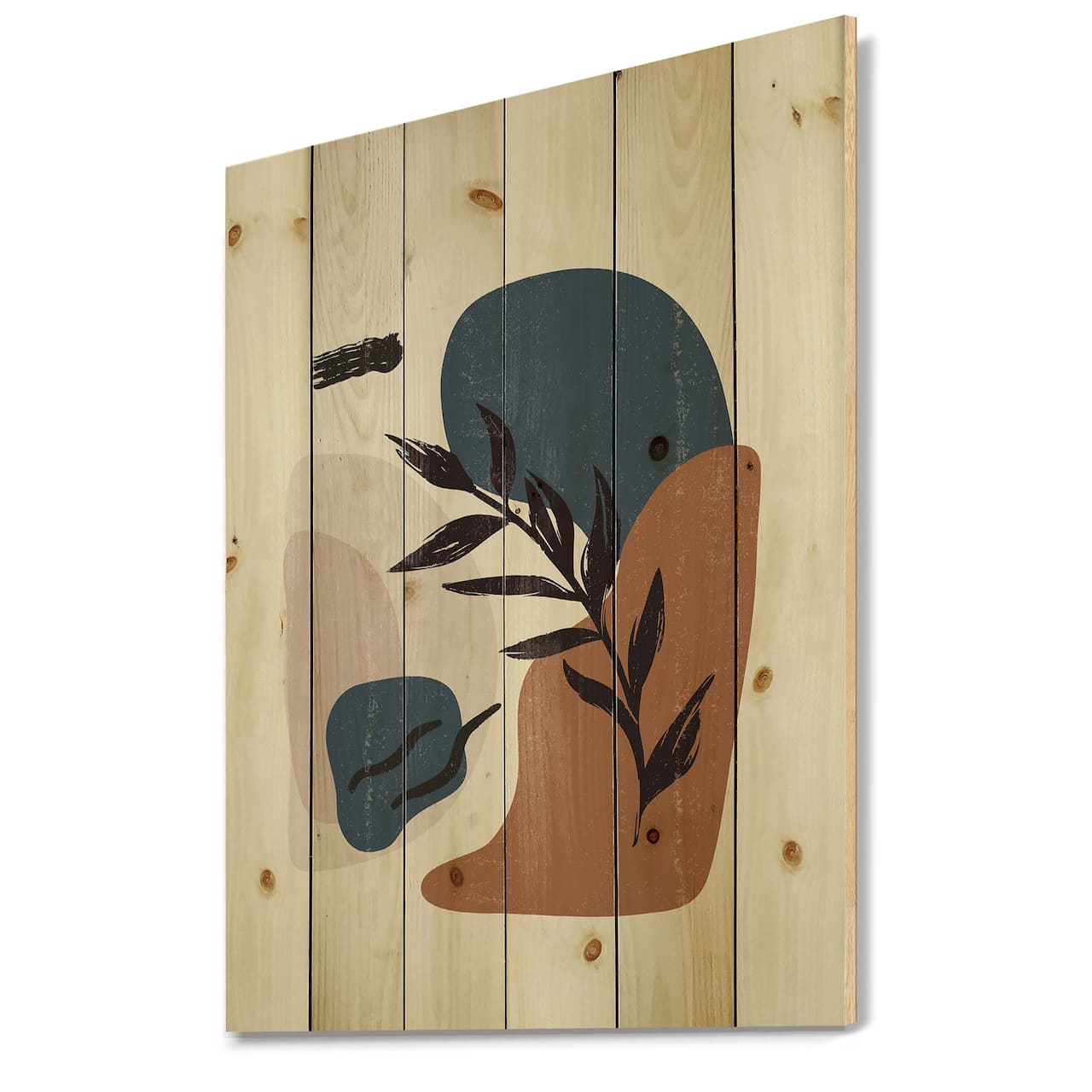 Designart - Botanical Vintage Print Boho Minimalist - Modern Print on Natural Pine Wood